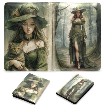 Vintage green witch Leather Notebook A5-MoonChildWorld