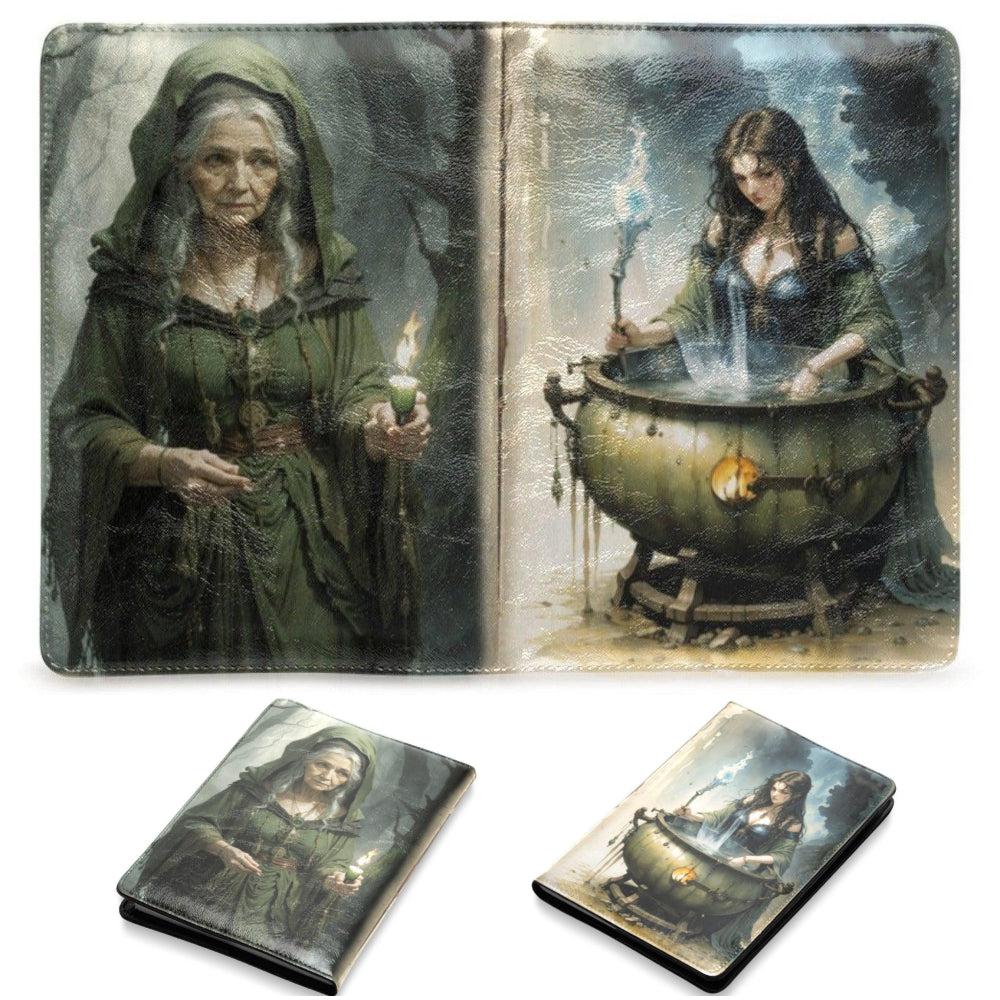 Vintage green witch Leather Notebook A5-MoonChildWorld