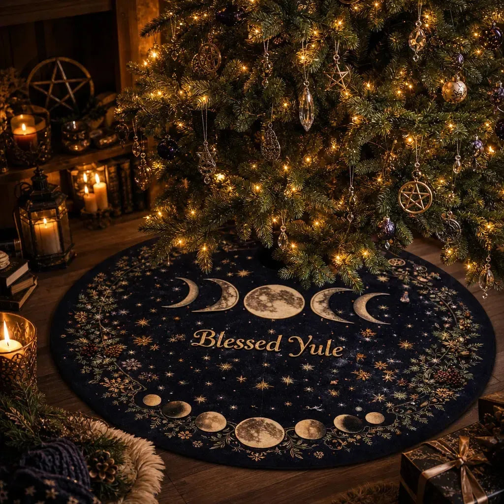 Moon Phases Yule Tree Skirt – Pagan Witch Gothic Decor_mockup_3.webp