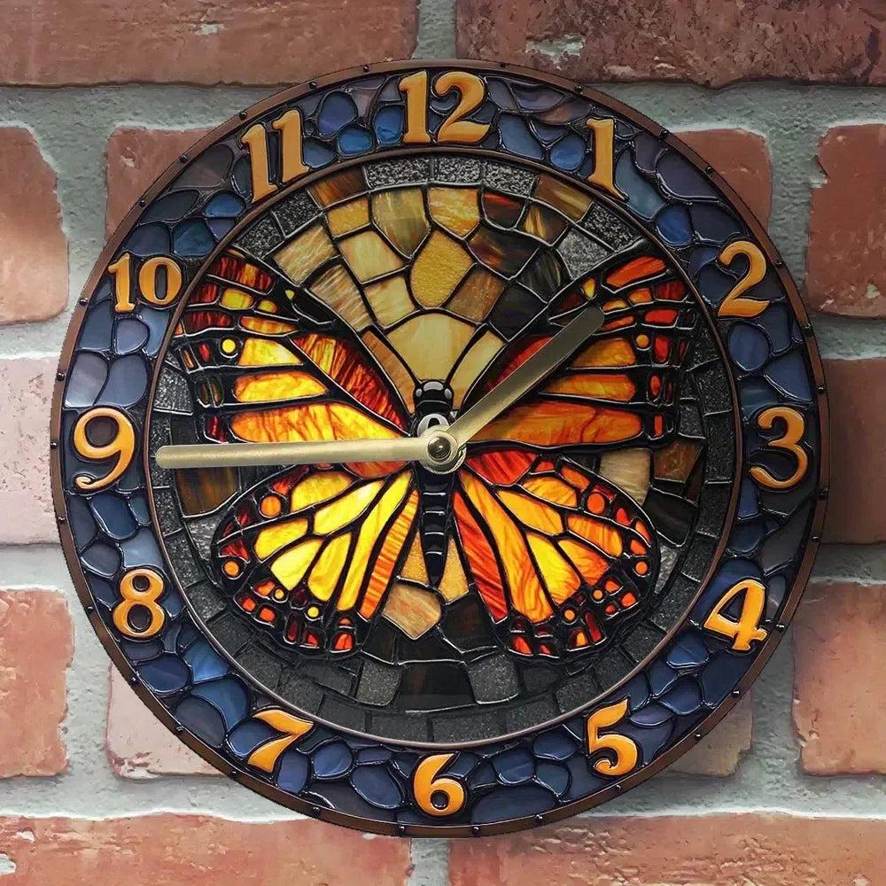 Wall Clock with Butterfly Design Vibrant Mosaic Art Decor-MoonChildWorld