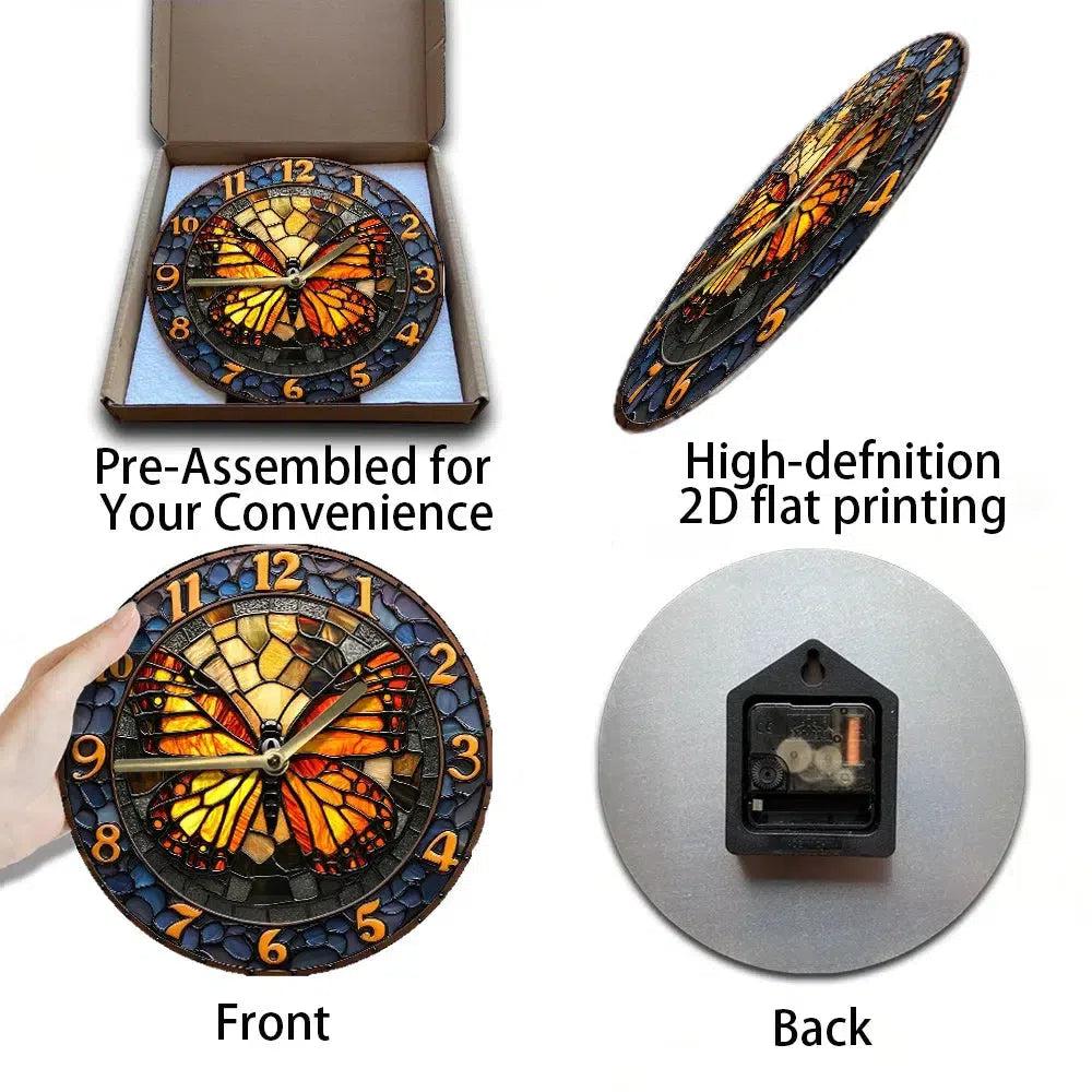Wall Clock with Butterfly Design Vibrant Mosaic Art Decor-MoonChildWorld