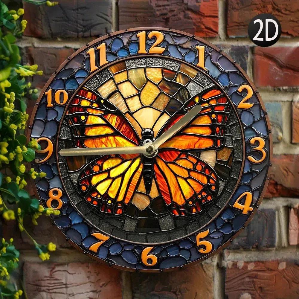 Wall Clock with Butterfly Design Vibrant Mosaic Art Decor-MoonChildWorld