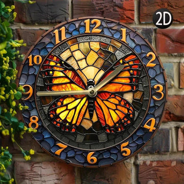 Wall Clock with Butterfly Design Vibrant Mosaic Art Decor-MoonChildWorld