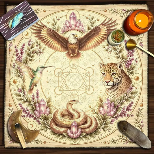 Watercolor Pentagram Triple Moon Tarot Altar Cloth Floral Mat-MoonChildWorld
