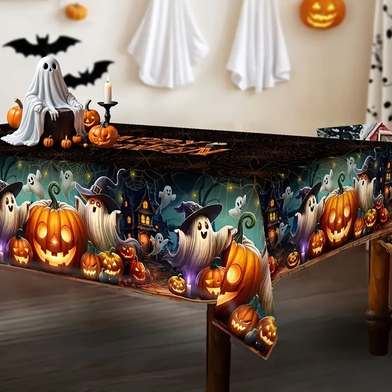 Waterproof Pumpkin Ghost Spider Web Halloween Tablecloth-MoonChildWorld