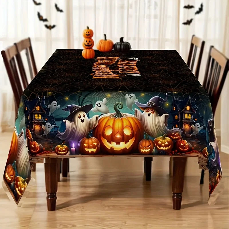 Waterproof Pumpkin Ghost Spider Web Halloween Tablecloth-MoonChildWorld