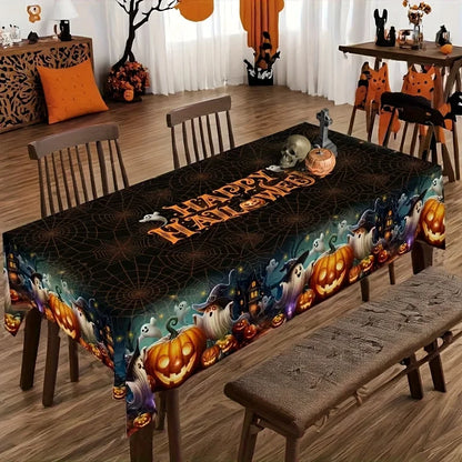 Waterproof Pumpkin Ghost Spider Web Halloween Tablecloth-MoonChildWorld