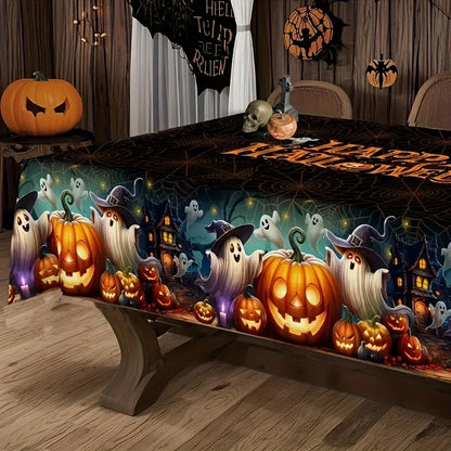 Waterproof Pumpkin Ghost Spider Web Halloween Tablecloth-MoonChildWorld
