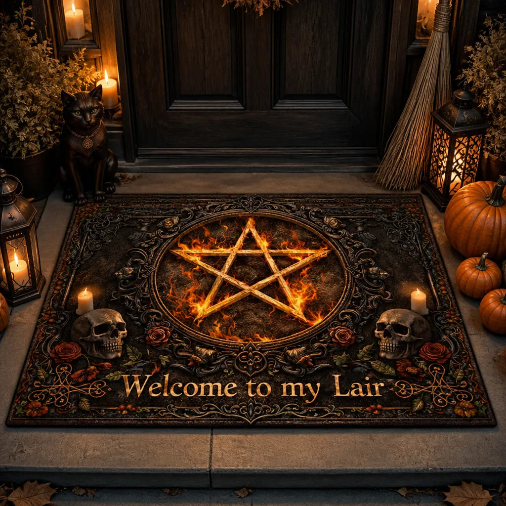 Welcome To My Lair Witchcraft Pentacle Doormat – Witchy Halloween Welcome Mat for Gothic Entryway_mockup_1.webp