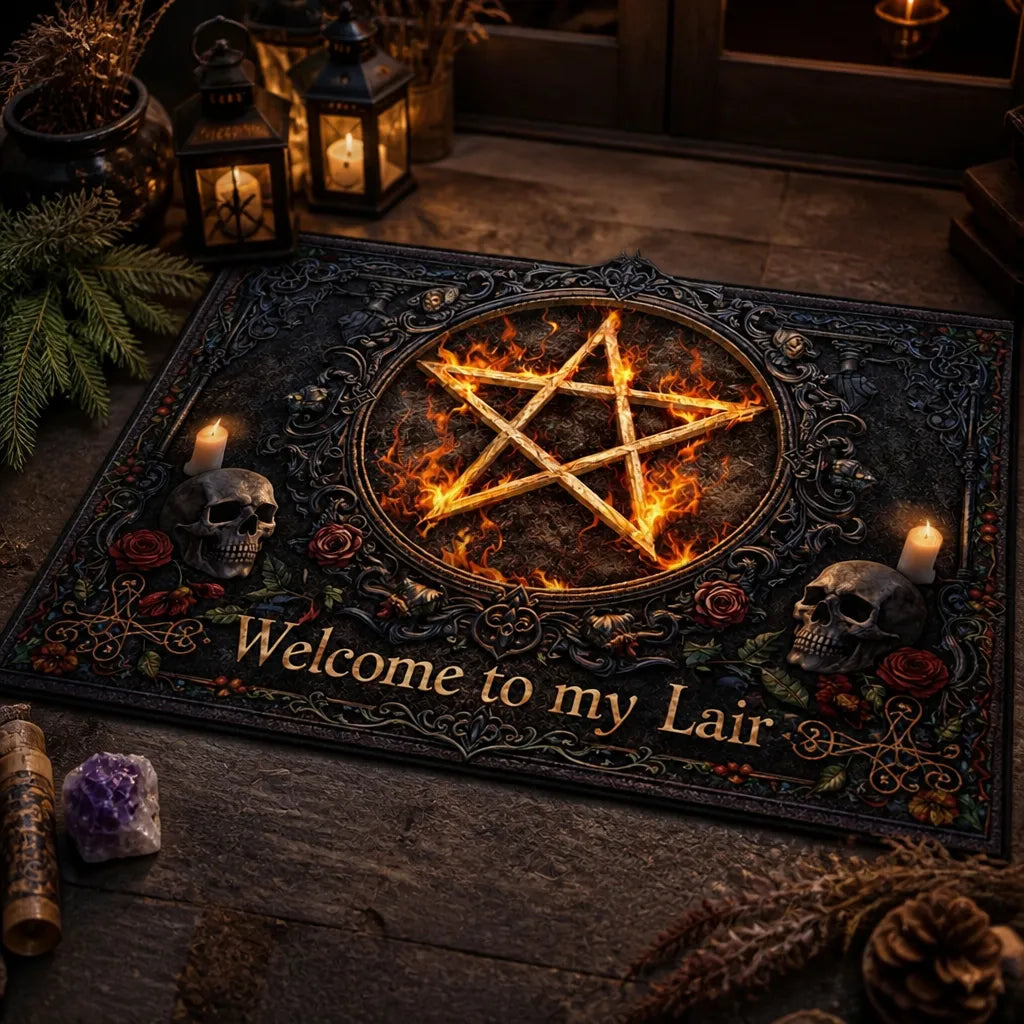 Welcome To My Lair Witchcraft Pentacle Doormat – Witchy Halloween Welcome Mat for Gothic Entryway_mockup_2.webp