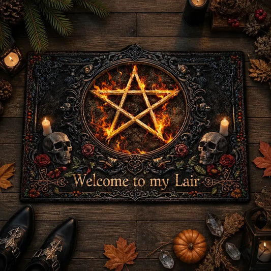Welcome To My Lair Witchcraft Pentacle Doormat – Witchy Halloween Welcome Mat for Gothic Entryway_mockup_3.webp