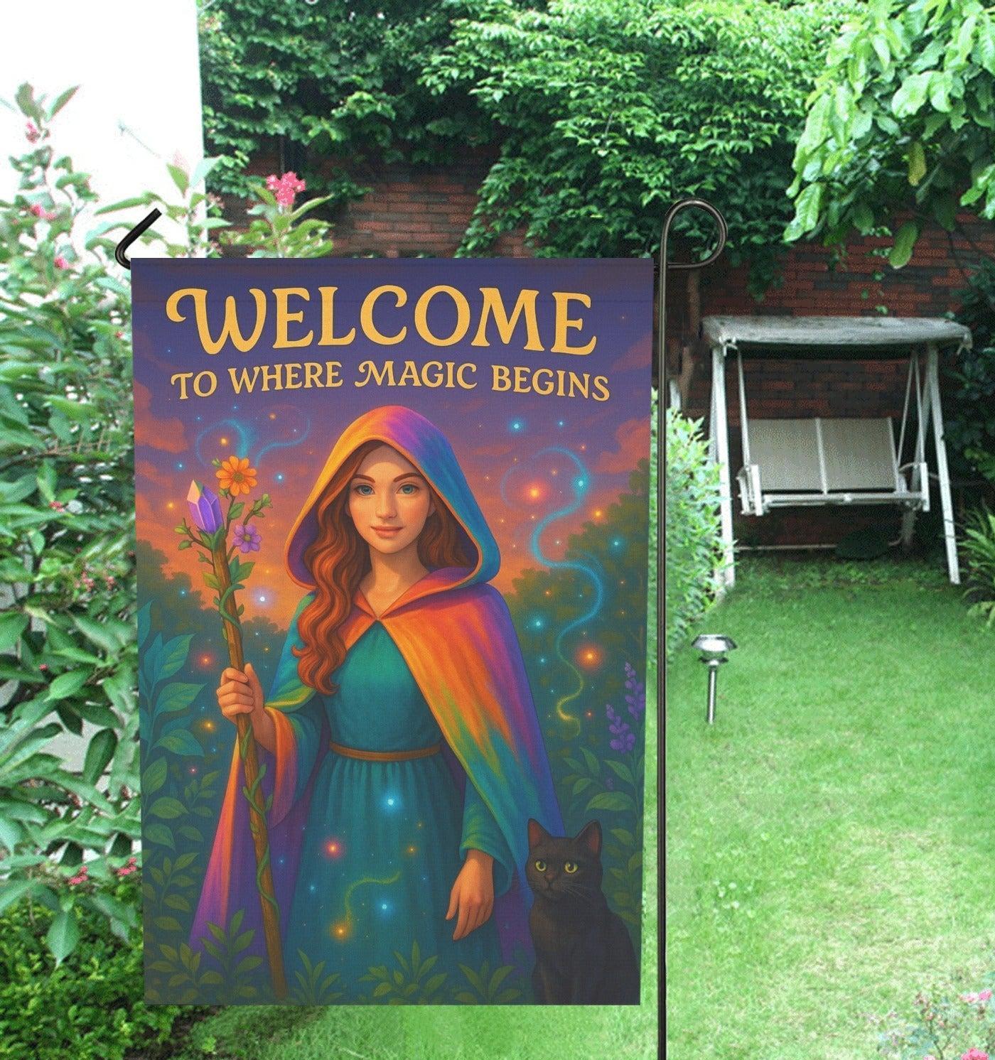 Welcome Welcome Witch Garden Flag and House Flag - Witchy Outdoor Decor-MoonChildWorld