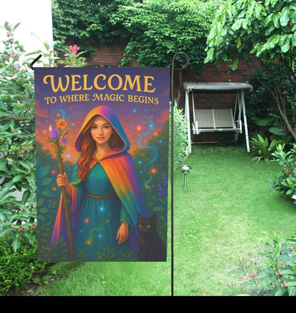 Welcome Welcome Witch Garden Flag and House Flag - Witchy Outdoor Decor-MoonChildWorld