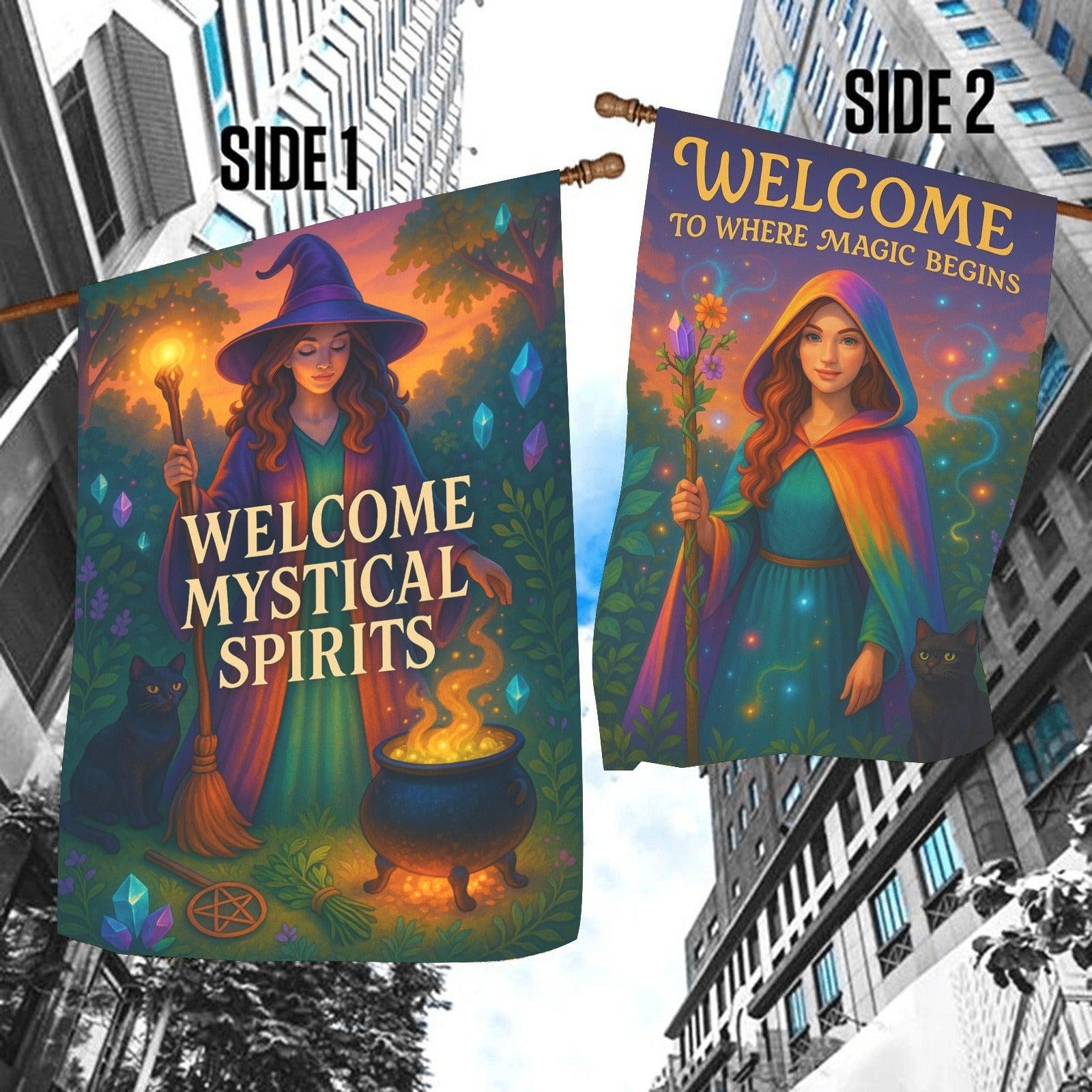 Welcome Welcome Witch Garden Flag and House Flag - Witchy Outdoor Decor-MoonChildWorld