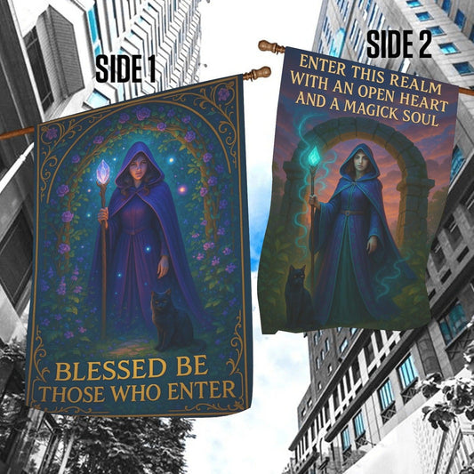 Welcome Witch Garden Flag and Wiccan House Flag - Mystical Outdoor Decor