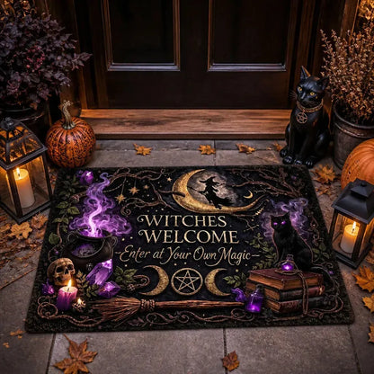 Welcome Witches Gothic Doormat with Black Cat, Triple Moon- Occult Wicca Welcome Mat Witch Home Decor_mockup_1.webp