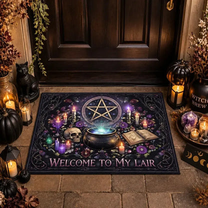 "Welcome to My Lair" Gothic Witch Doormat with Pentacle - Halloween Welcome Mat for Witch Decor_mockup_1.webp