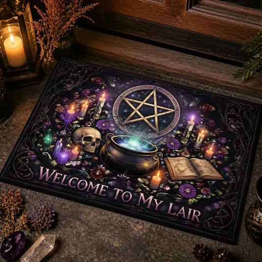 "Welcome to My Lair" Gothic Witch Doormat with Pentacle - Halloween Welcome Mat for Witch Decor_mockup_2.webp