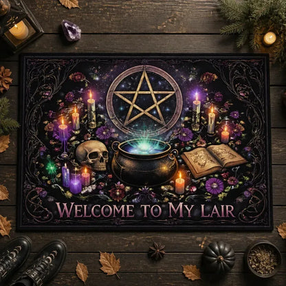 "Welcome to My Lair" Gothic Witch Doormat with Pentacle - Halloween Welcome Mat for Witch Decor_mockup_3.webp