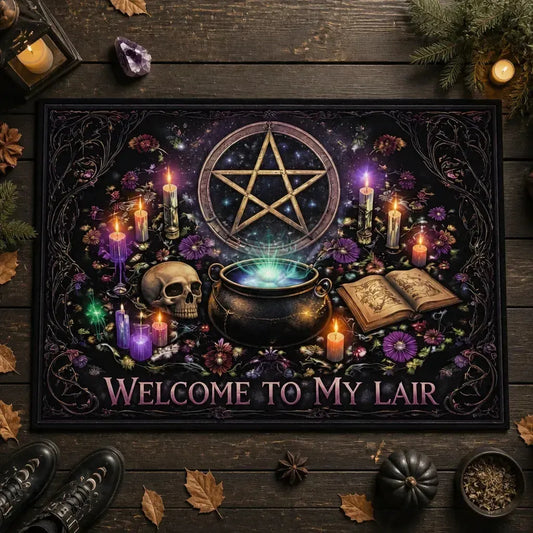 "Welcome to My Lair" Gothic Witch Doormat with Pentacle - Halloween Welcome Mat for Witch Decor_mockup_3.webp