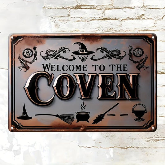 Welcome to the Coven Metal Sign Witch Wall Decor Halloween Welcome Sign-MoonChildWorld