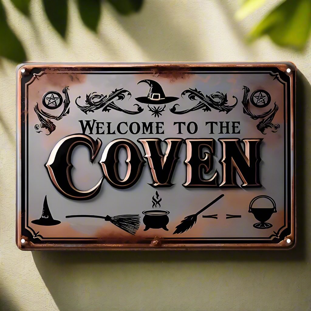 Welcome to the Coven Metal Sign Witch Wall Decor Halloween Welcome Sign-MoonChildWorld