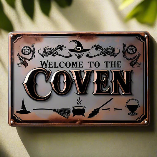 Welcome to the Coven Metal Sign Witch Wall Decor Halloween Welcome Sign-MoonChildWorld