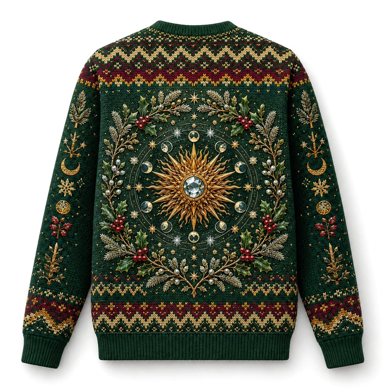 Wheel Of The Year Sweater Sabbat Candle Green Pagan Knit back view