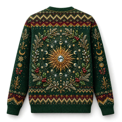 Wheel Of The Year Sweater Sabbat Candle Green Pagan Knit back view
