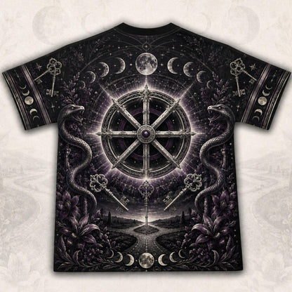 Wheel Of The Year T-Shirt Torch Moon Phases Sabbat Pagan Tee back view