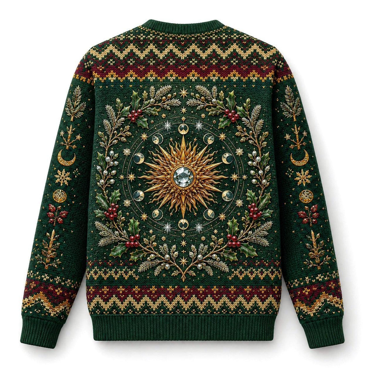 Wheel Of The Year Sweater Sabbat Candle Green Pagan Knit back view