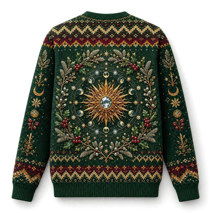 Wheel Of The Year Sweater Sabbat Candle Green Pagan Knit back view