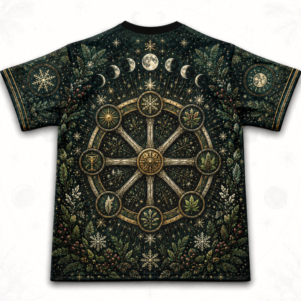 Yule Wheel Of The Year T-Shirt Evergreen Candle Sabbat Pagan Tee back view