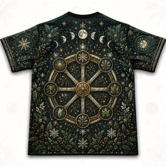 Yule Wheel Of The Year T-Shirt Evergreen Candle Sabbat Pagan Tee back view