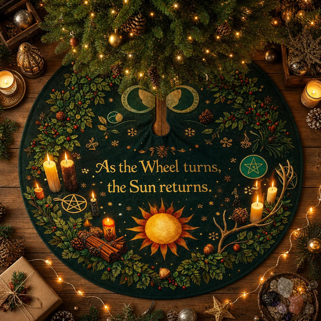 Wheel Turns Yule Tree Skirt – Pagan Witch Decor_mockup_2.webp
