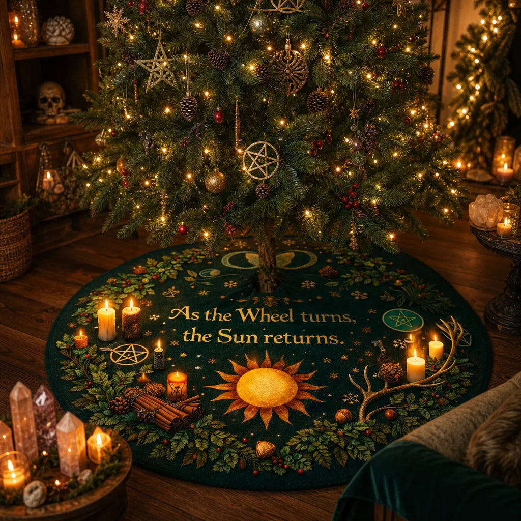 Wheel Turns Yule Tree Skirt – Pagan Witch Decor_mockup_3.webp