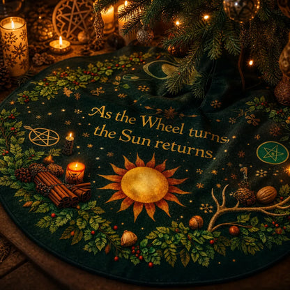 Wheel Turns Yule Tree Skirt – Pagan Witch Decor_mockup_4.webp