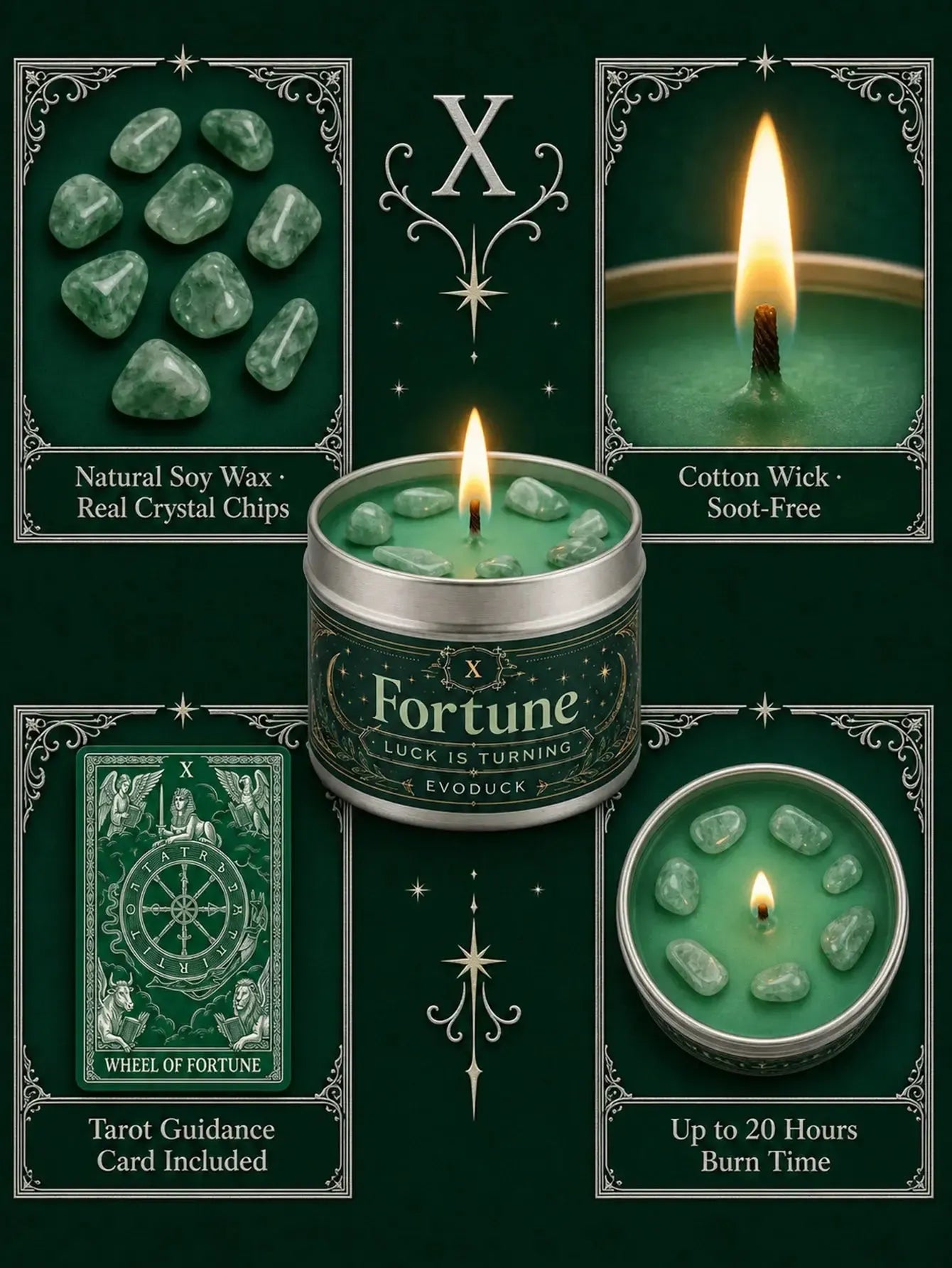 Wheel of Fortune Tarot Candle – Scented Crystal Witchy Altar Candle-MoonChildWorld