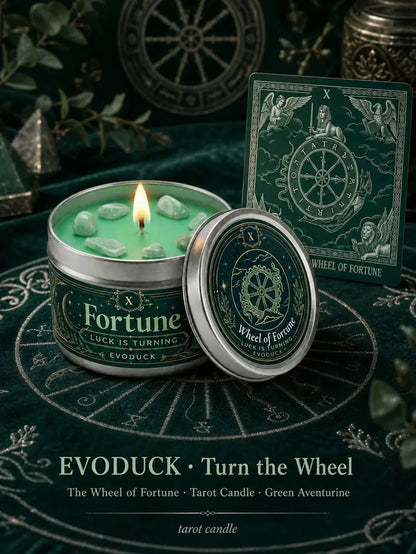 Wheel of Fortune Tarot Candle – Scented Crystal Witchy Altar Candle-MoonChildWorld
