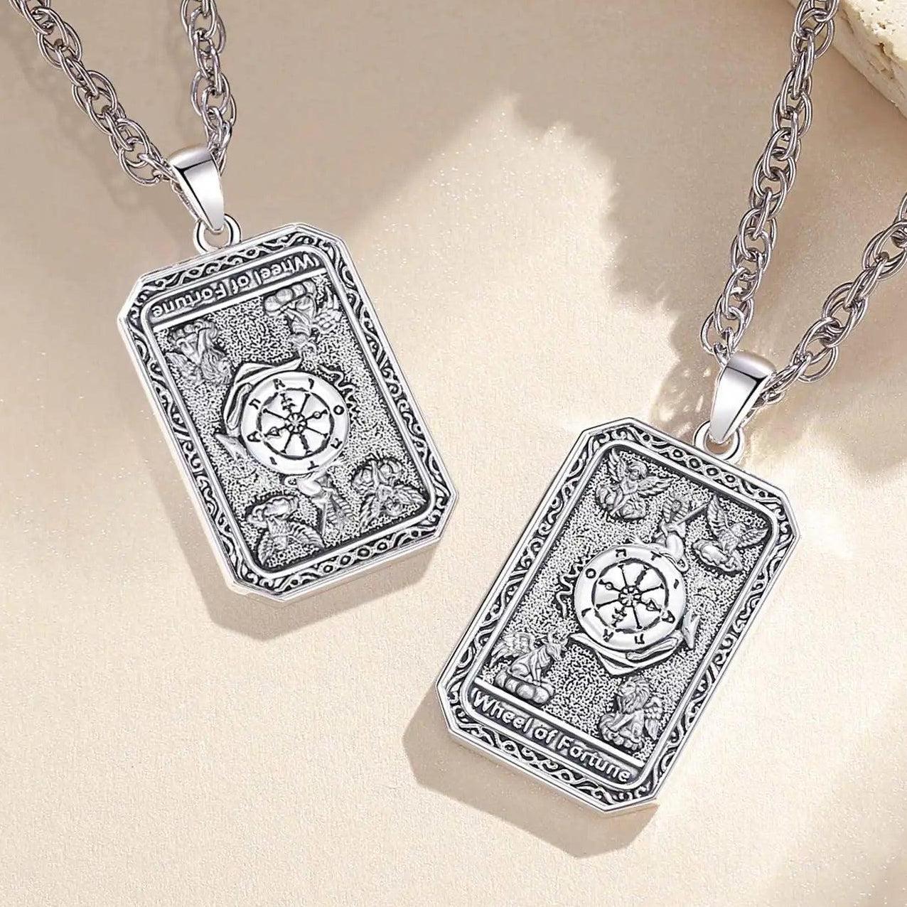 Wheel of Fortune Tarot Cards Necklace Major Arcana Divination Pendant Witch Pagan Jewelry-MoonChildWorld