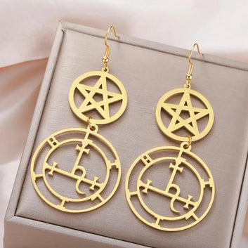 Wheel of Hecate Pentagram Earrings Sigil of Lilith Moon Goddess Pentacle Earrings Wiccan Jewelry-MoonChildWorld