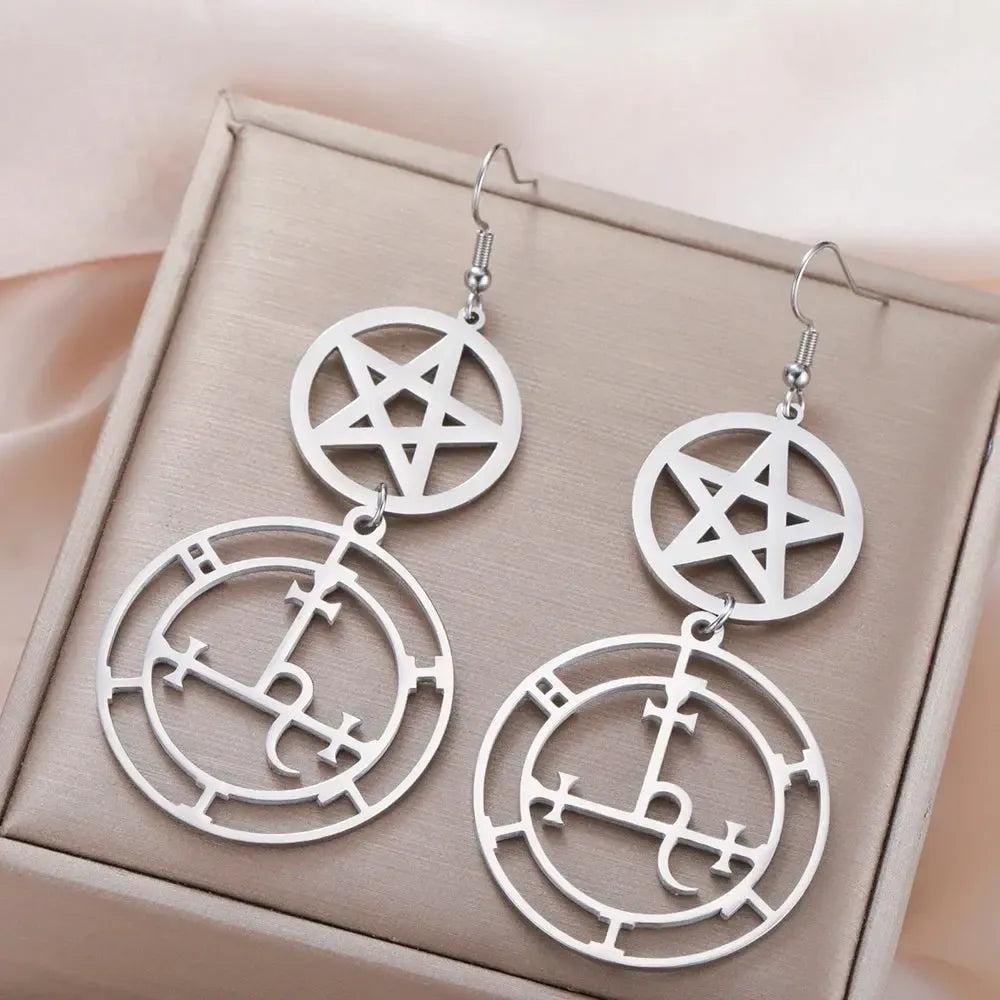 Wheel of Hecate Pentagram Earrings Sigil of Lilith Moon Goddess Pentacle Earrings Wiccan Jewelry-MoonChildWorld