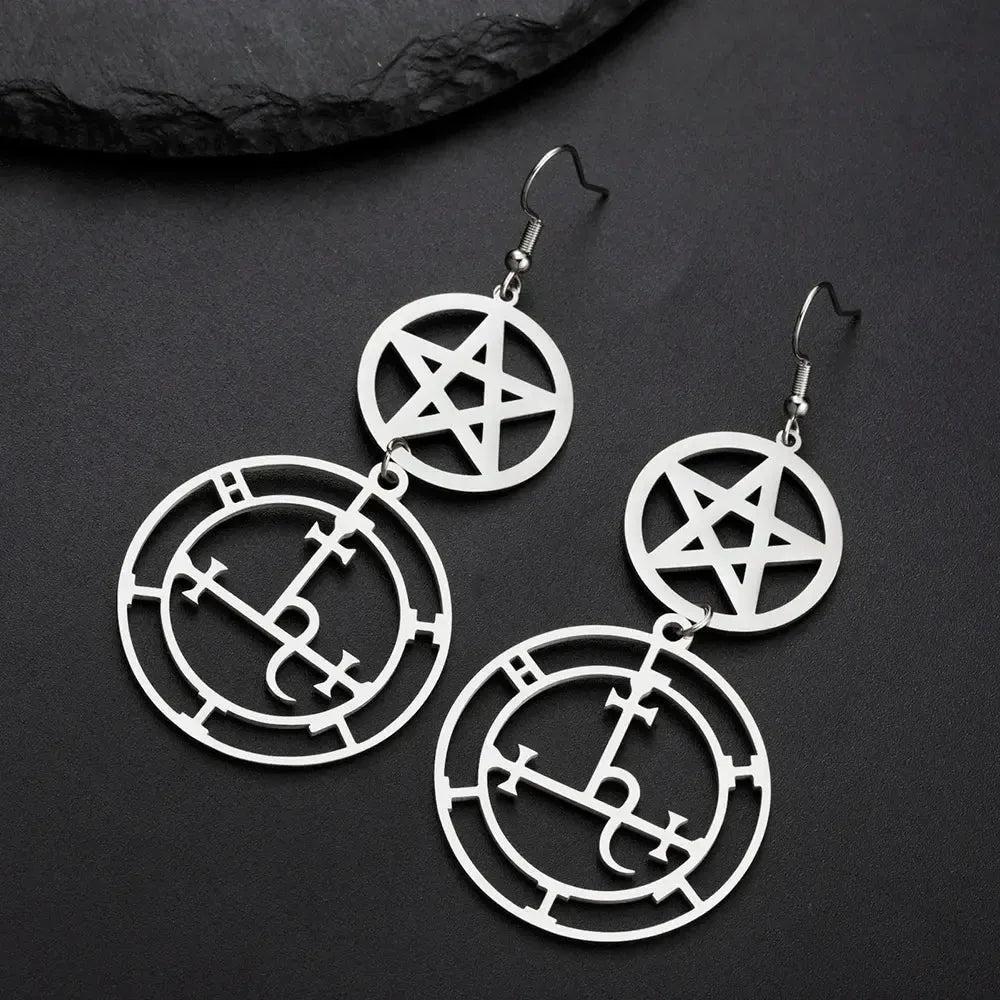 Wheel of Hecate Pentagram Earrings Sigil of Lilith Moon Goddess Pentacle Earrings Wiccan Jewelry-MoonChildWorld