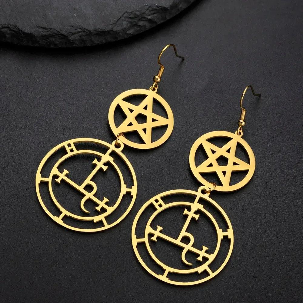 Wheel of Hecate Pentagram Earrings Sigil of Lilith Moon Goddess Pentacle Earrings Wiccan Jewelry-MoonChildWorld