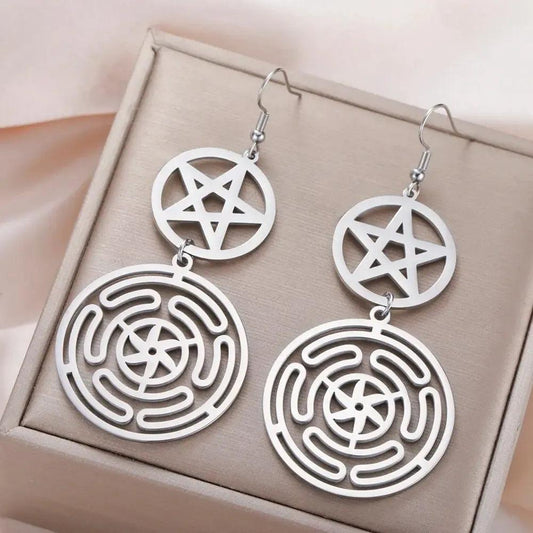 Wheel of Hecate Pentagram Earrings Sigil of Lilith Moon Goddess Pentacle Earrings Wiccan Jewelry-MoonChildWorld