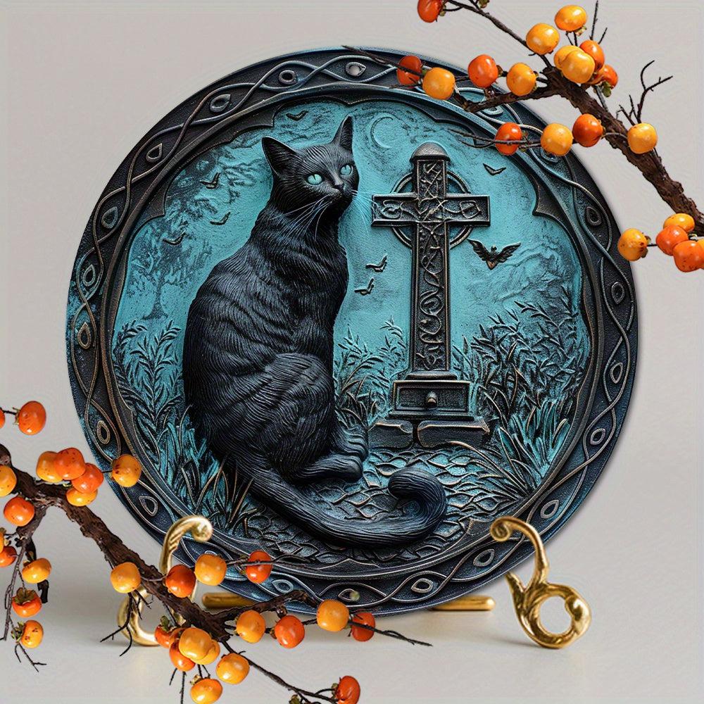 Whimsical Black Cat Metal Sign Occult Cat Gothic Metal Sign-MoonChildWorld
