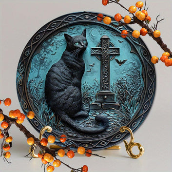 Whimsical Black Cat Metal Sign Occult Cat Gothic Metal Sign-MoonChildWorld