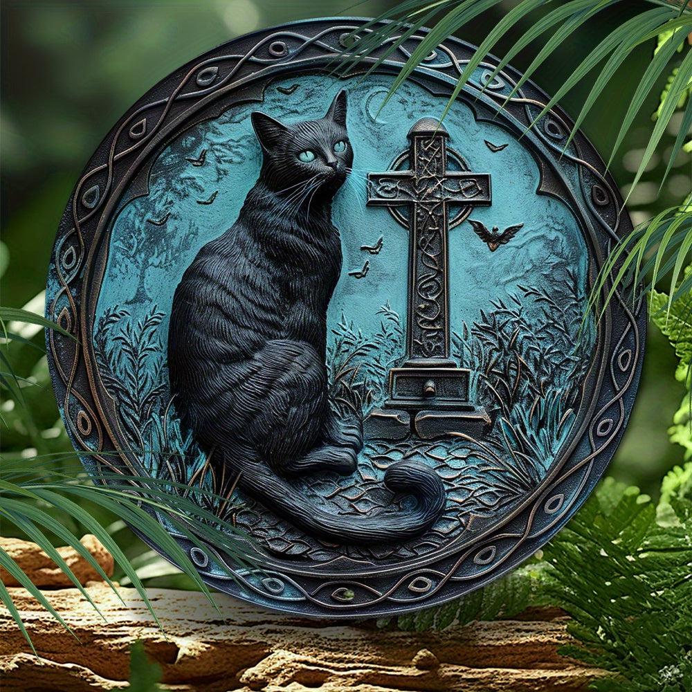 Whimsical Black Cat Metal Sign Occult Cat Gothic Metal Sign-MoonChildWorld