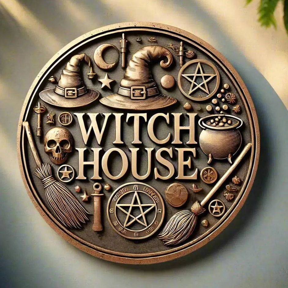 Whimsical Witch House Metal Sign for Halloween Decorations-MoonChildWorld