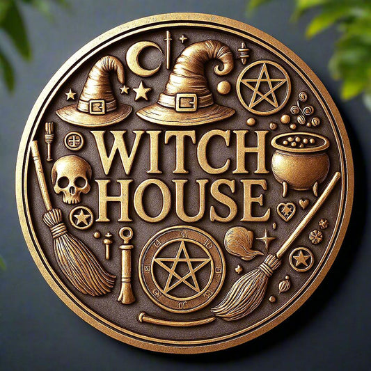 Whimsical Witch House Metal Sign for Halloween Decorations-MoonChildWorld